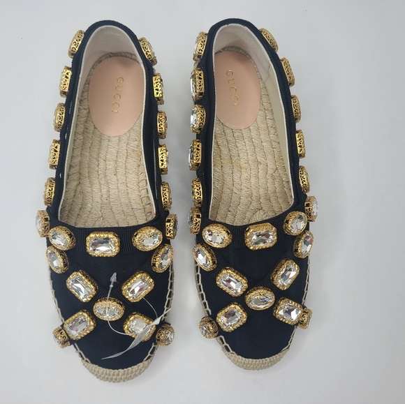 Gucci Canvas Espadrille Flats with Crystals Black EU 37 - Picture 5 of 14